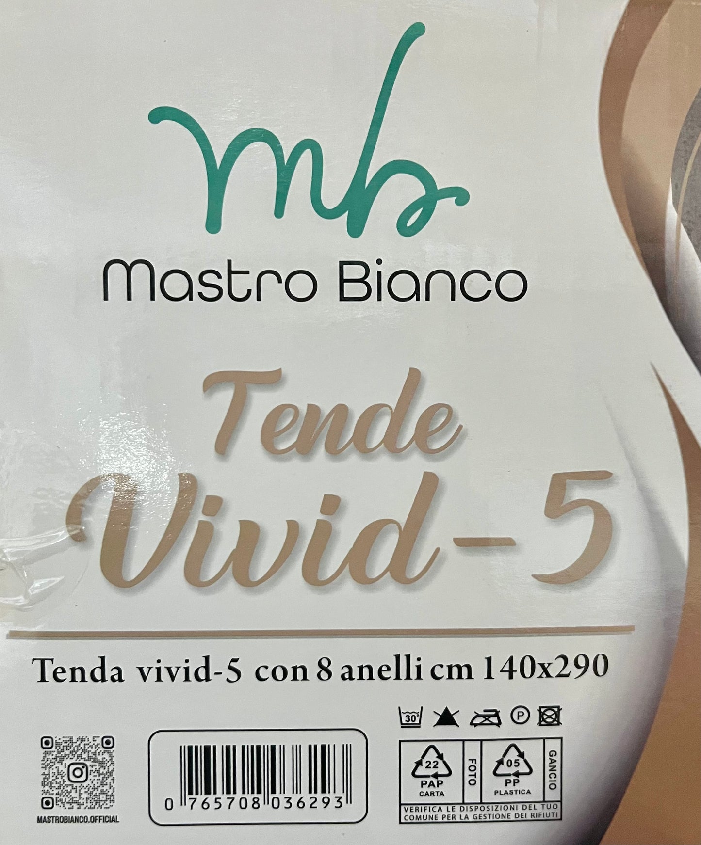 Tende Mastro Bianco – Vivid 5 con 8 Anelli (140 x 290 cm)