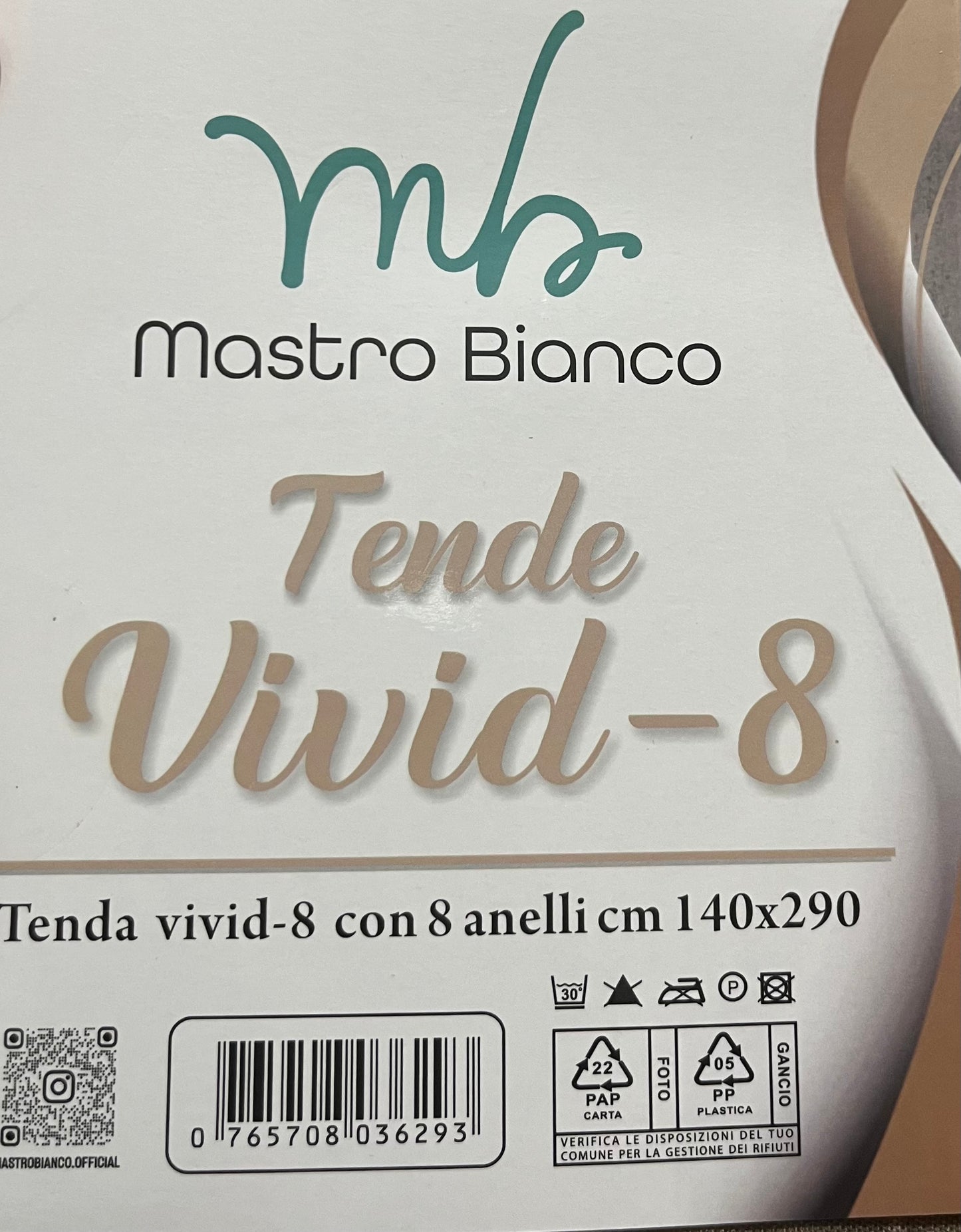 Tende Mastro Bianco – Vivid 8 con 8 Anelli (140 x 290 cm)