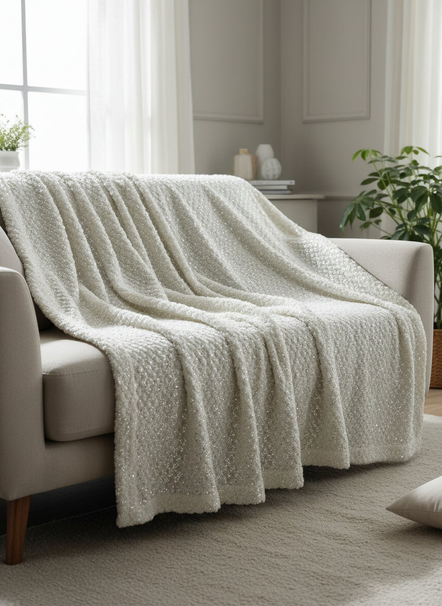 Plaid Renato Balestra in Pile colore panna con brillantini – 200×220 cm