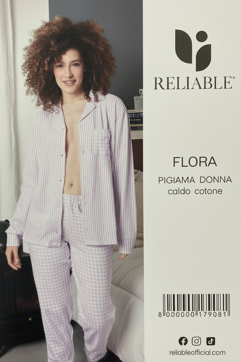Pigiama Reliable  in Caldo Cotone con Apertura sulla Giacca - Modello Flora
