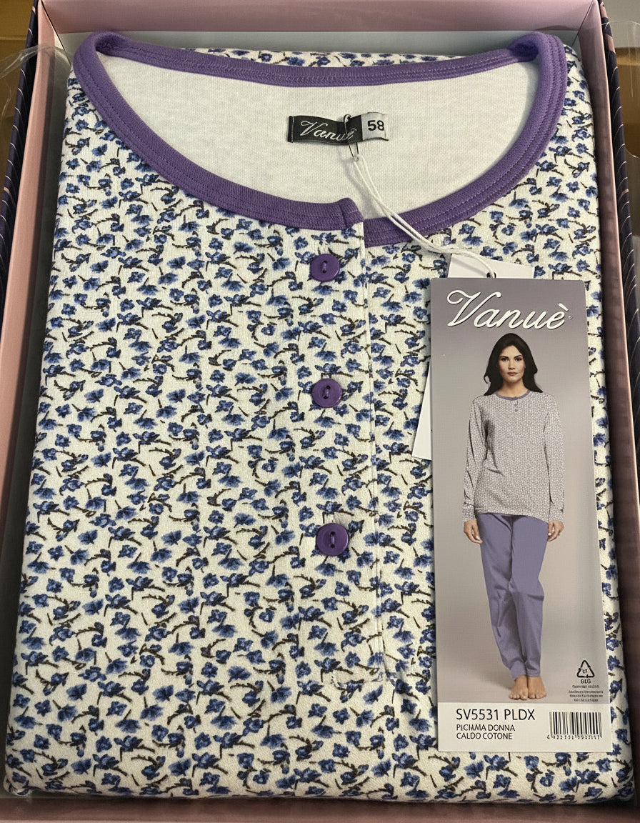 Pigiama donna Vanué caldo cotone taglia calibrata - art. 5531