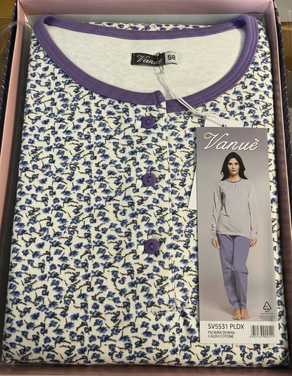 Pigiama donna Vanué caldo cotone taglia calibrata - art. 5531