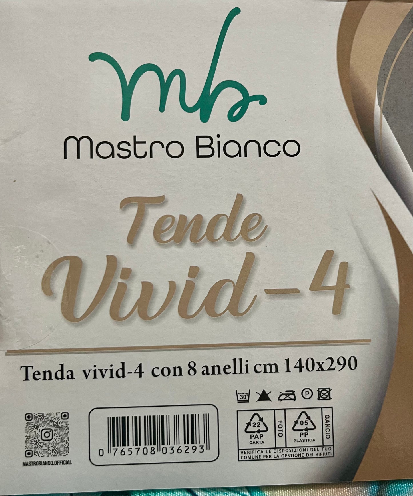Tende Mastro Bianco – Vivid 4 con 8 Anelli (140 x 290 cm)