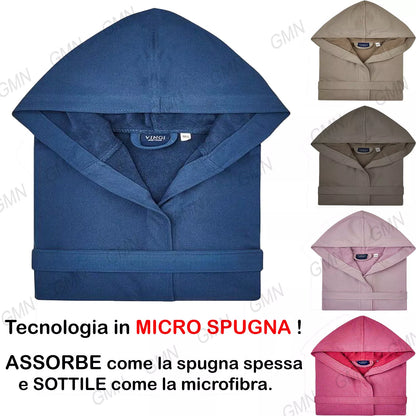 Accappatoio in Microspugna VINGI con Cappuccio e Tasche Uomo e Donna