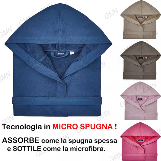 Accappatoio in Microspugna VINGI con Cappuccio e Tasche Uomo e Donna