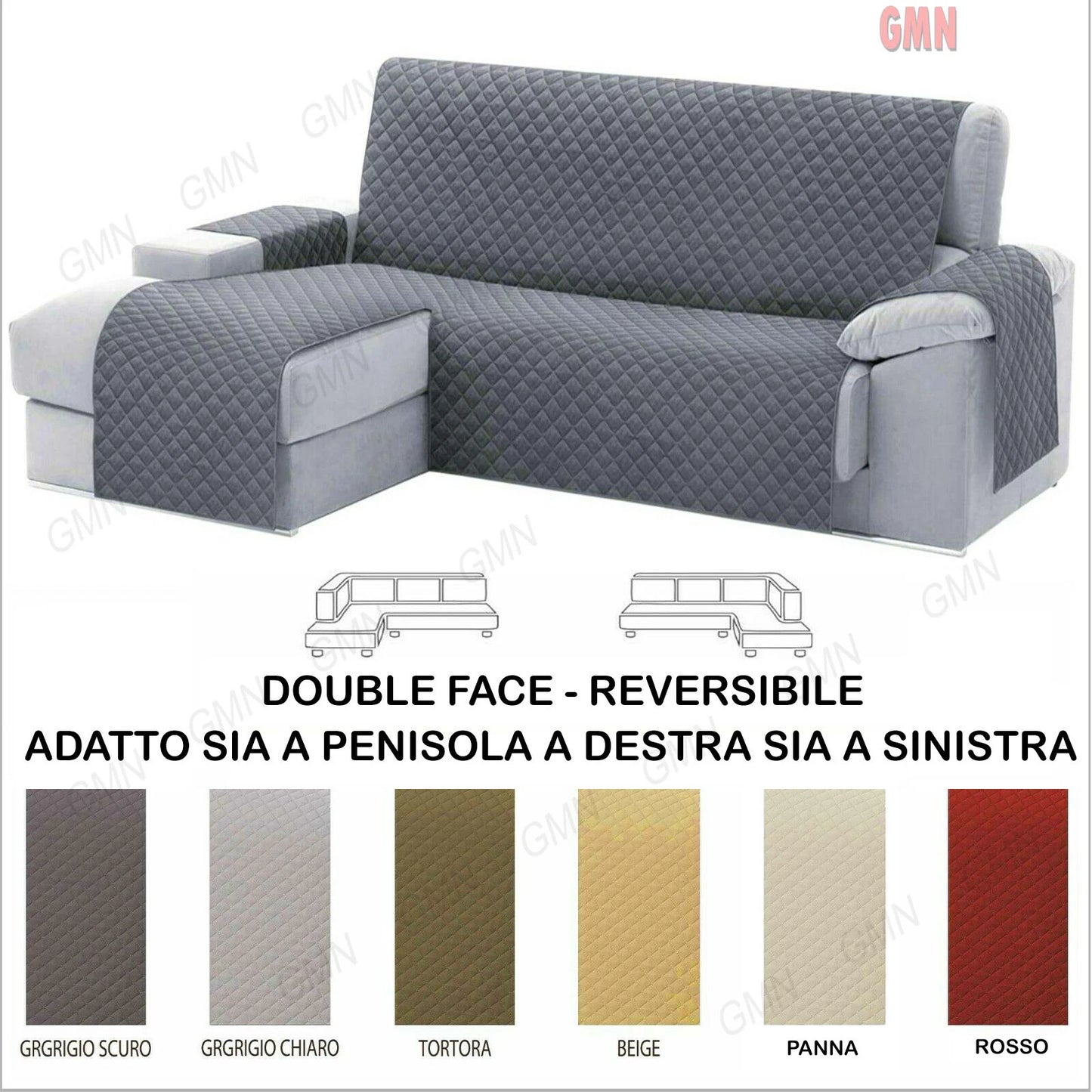 Copridivano Angolare Trapuntato con Penisola Destra e Sinistra – Reversibile Double Face per divani da 2, 3 o 4 posti