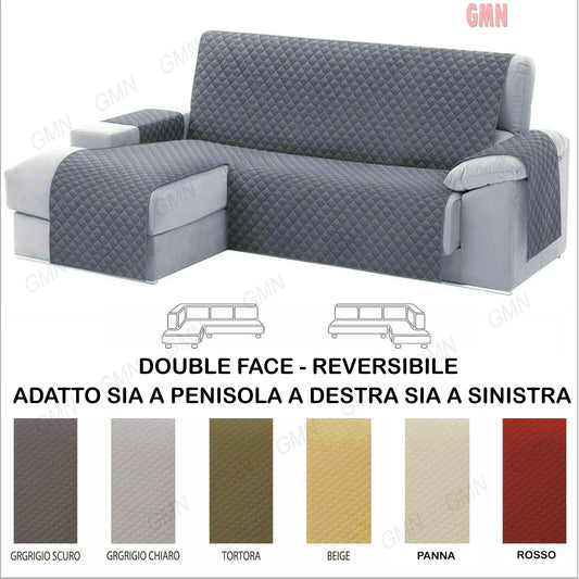 Copridivano Angolare Trapuntato con Penisola Destra e Sinistra – Reversibile Double Face per divani da 2, 3 o 4 posti