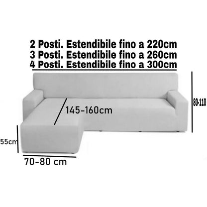 Copridivano Angolare con Penisola Destra o Sinistra – Tessuto Elasticizzato per 2, 3 e 4 Posti