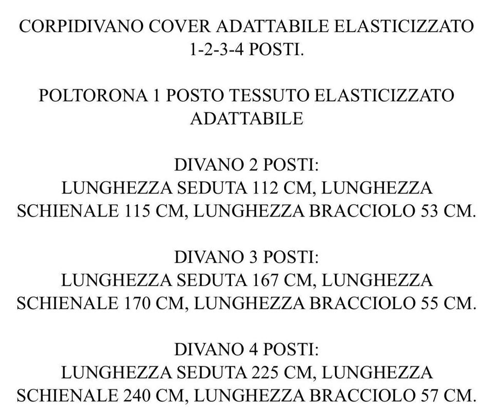 Copridivano Elasticizzato COVER – 1, 2, 3 o 4 Posti – 8 Colori Disponibili